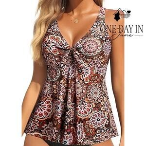 Yonique Tie Front Tankini Top Size M